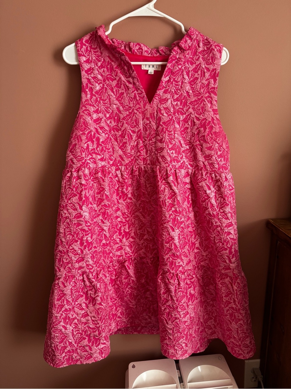 THML Hot Pink Floral Textured Sleeveless Dress